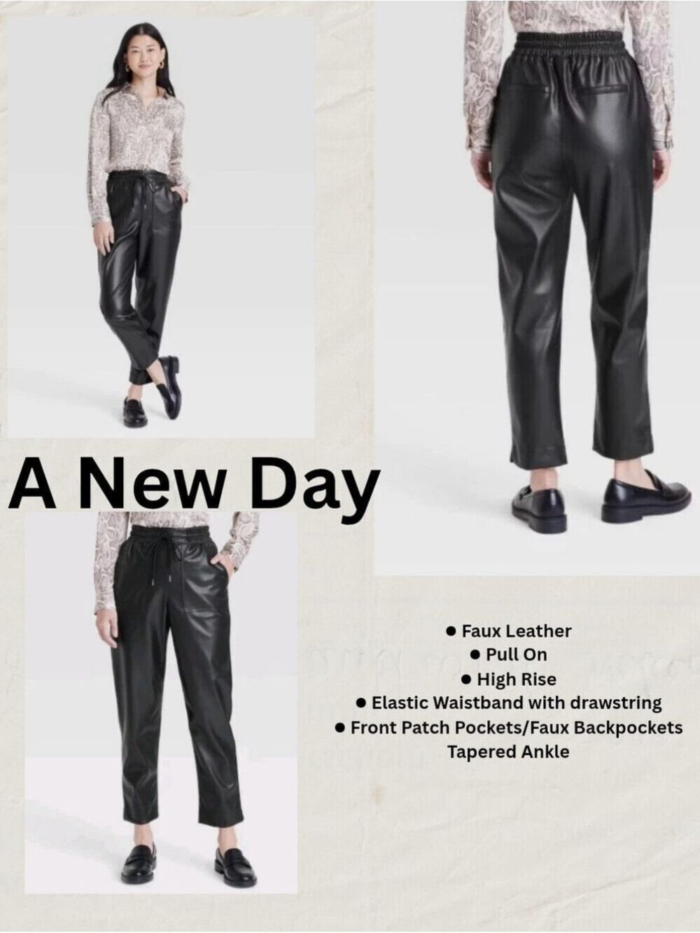 A New Day Faux Leather Black Pants Size Medium
